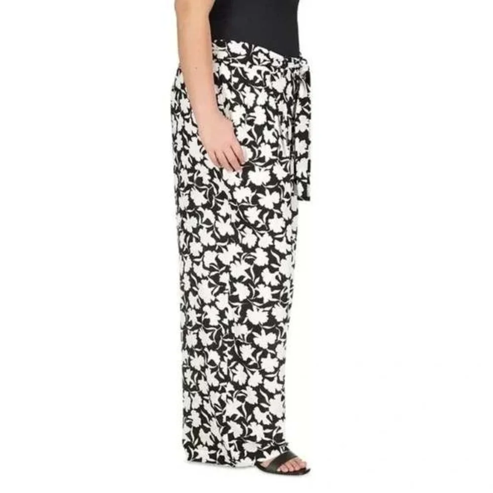 Michael‎ Kors Floral Print Wide Leg Lounge Pants, Black White 24W / #8170